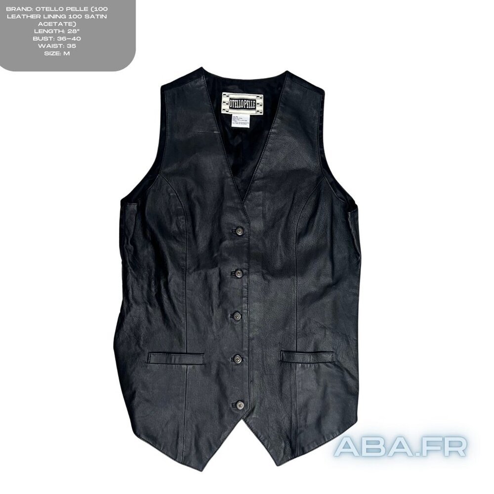 Black Otello Pelle Leather Vest Unisex Size M